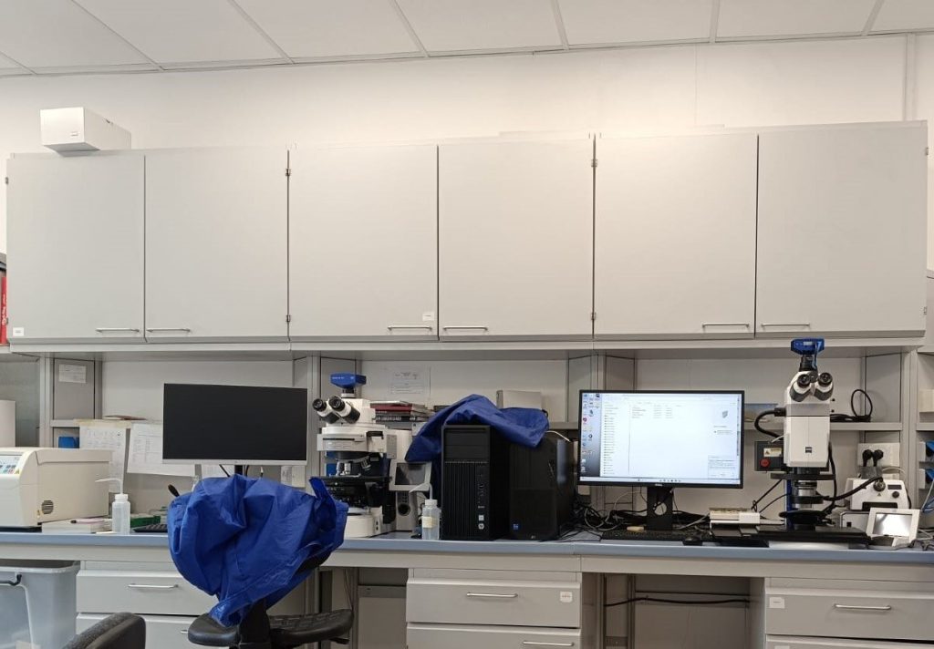 La postazione con il microscopio confocale.