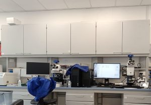 La postazione con il microscopio confocale.